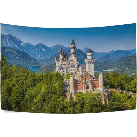 Coolnut The World Famous Neuschwanstein Castle Tapestry Living Room Bedroom Decoration Tapestry Wall blanket Curtain (80x60Inches) Home Decor Gifts