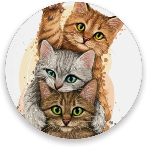 Coolnut Three Cute Kittens Coasters for Drinks Set of 2, Absorbent Ceramic Drink Coaster with Cork Base for Wooden Coffee Table, Cool Housewarming Gift for Home Decor Gifts