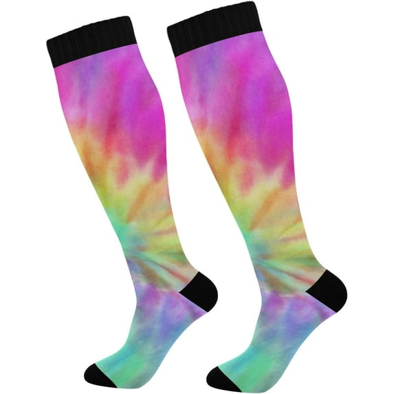 Coolnut Tie Dye Compression Socks, 1 Pack Women Men Long Stocking (20-30mmHg) Travel Knee High Stockings for Athletic Sports,Running,Cycling,Nursing