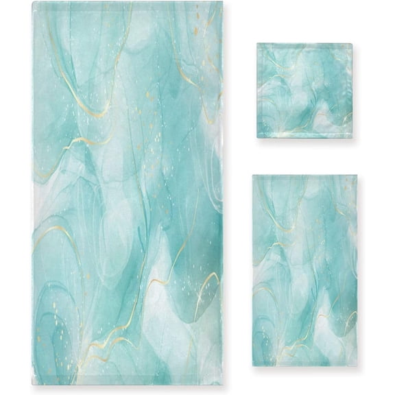 Coolnut Towel Set of 3, Marble Watercolor Green 1 Bath Towel, 1 Towel, 1 Small Square Towel, Strong Soft and Compact Absorbent Yoga Gym Hotel Excellent Choice. Washcloth Gift