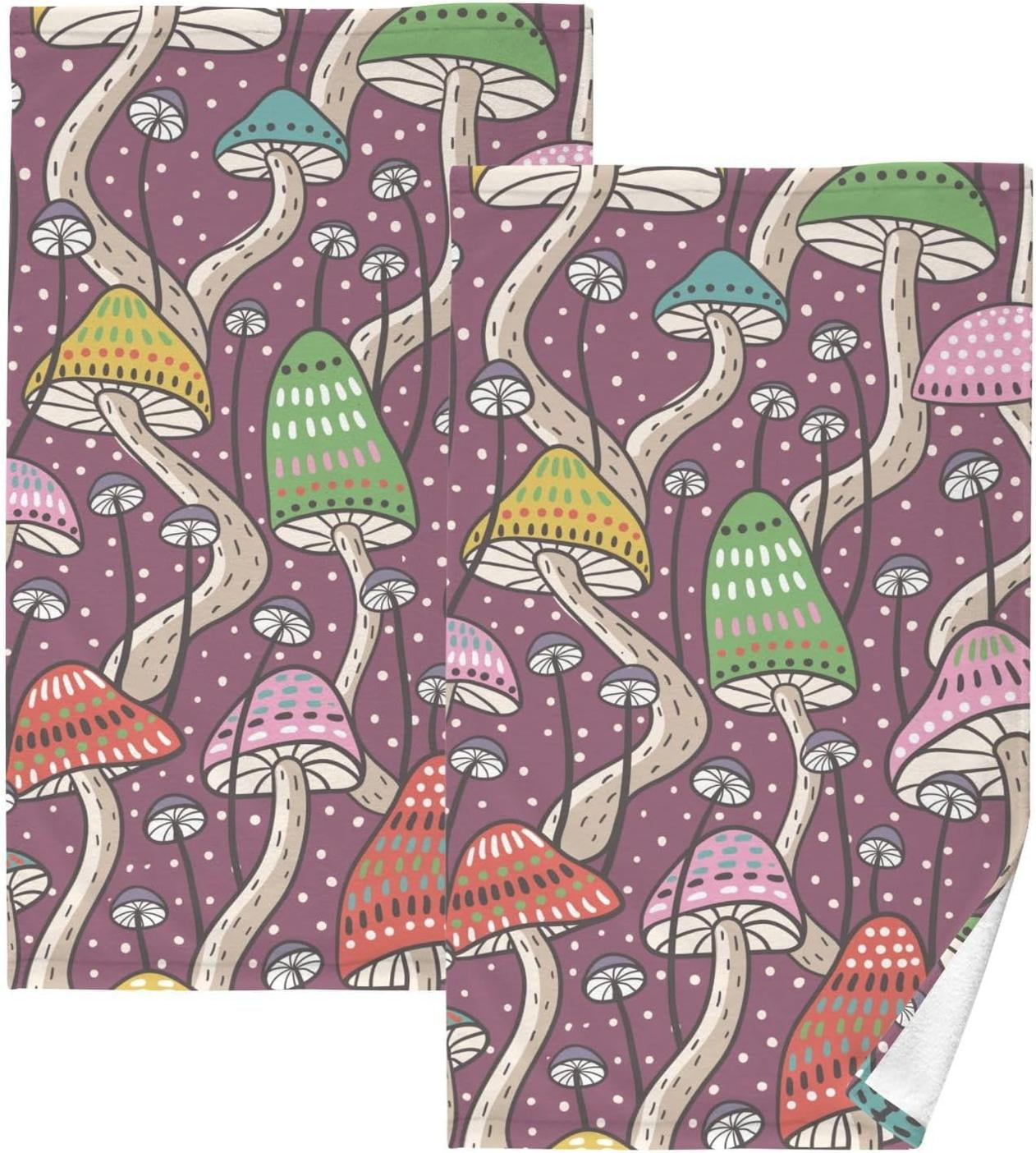 Coolnut Towels Set of 2-Cartoon Colorful Mushroom Print for Bathroom ...