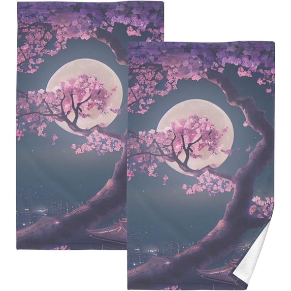 Coolnut Towels Set of 2 Pink Flower Tree Print for Bathroom Kitchen Travel 16×28 inch, Cotton Bath Towels Lightweight Quickdry for Bathroom Ktichen Travel SPA Gym
