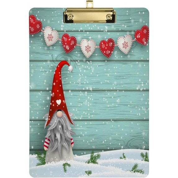 Coolnut Traditional Gnome Santa Claus Wood Pattern 12.5"x9" Clipboard, Acrylic Fashion Letter A4 Size Clipboards with Metal Clip for Nurses, Students,Teacher,Women, Man-Silver12x9in