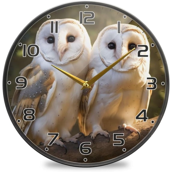Coolnut Tree Owls Wall Clock Round Silent Non Ticking Battery Operated Accurate Arabic Numerals Design Clocks for Home Kitchen Living Room Bedroom 9.5inch Home Decor