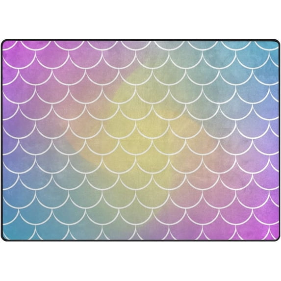 Coolnut Trendy Gradient Fish Scale Lightweight Carpet Mats, 6'8" x 4'10" Area Soft Rugs Floor Mat Rug Home Decoration for Kids Room Living Room, 80"x 58"