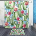 thumbnail image 1 of Coolnut Tropical Elements Bath Curtain Rugs Sets 2 Pcs, Bathroom Theme Set with Shower Curtain and Non-Slip Carpet, 60x72in + 23.6x15.7in, 1 of 7