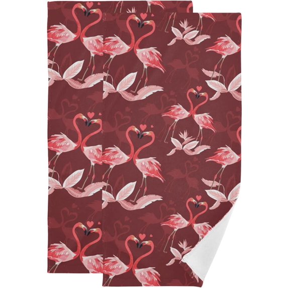 Coolnut Tropical Flamingos in Love Hand Towels 2 PCS, Valentine's Day Red Kitchen Towel Ultra Soft and Highly Absorbent,Decorative Fingertip Face Towel for Bathroom Hotel, 28.3"x14.4"