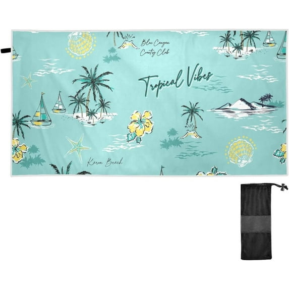 Coolnut Tropical Leaf Hawaiian (2) Beach Towel Fast Drying Camping Towels Sand Free Beach Blanket Soft Absorbent Travel Sport Towel for Gym Bath Shower Swimming 31" x 71" Washcloth Gift
