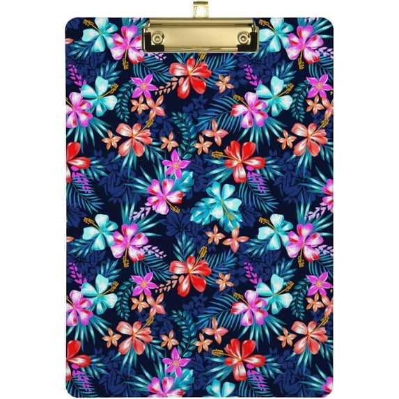 Coolnut Tropical Palm Flower Clipboard, Acrylic Standard A4 Letter Size Clip Board with Low Profile Clip for Office, Classroom, Doctor, Nurse and Teacher, 12.5"x9"