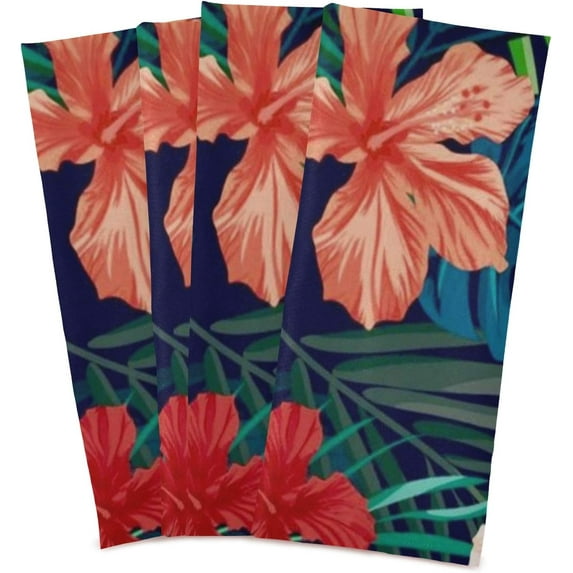 Coolnut Tropical Palm Leaf Kitchen Dish Towel Set of 4, Super Absorbent Soft Drying Cloth Tea Bar Towels, 28 x 18 Inch