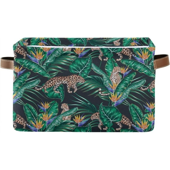 Coolnut Tropical Palm Leaves Storage Baskets Rectangle Foldable Canvas Fabric Organizer Storage Boxes with Handles for Home Officeative Closet Shelves Clothes Storage Home Decor
