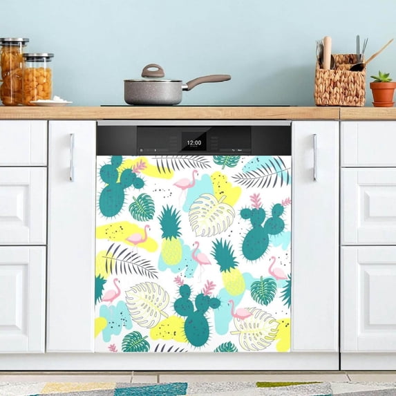 Coolnut Tropical Plants and Flamingos-1 Dishwasher Magnet Cover for The Front Door,Reusable Refrigerator Door Decor Magnet Sticker for Kitchen Home Decor 23" x 26"