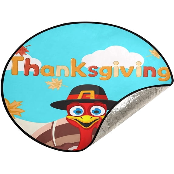 Coolnut Turkey Funny Thankgiving Christmas Tree Mats Waterproof Tree Skirt, Maple Leaf Autumn Xmas Tree Stand Tray Mat Floor Protector Pad for Holiday Party Decoration, 28.3"