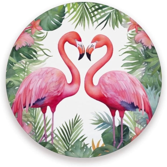 Coolnut Two Flamingos Coaster, Drinks Round Absorbent Stone Set with Ceramic Stone and Cork Base, Tabletop Protection Mats and Cups Place for 4PCS Home Decor