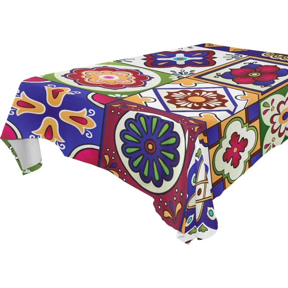 Coolnut Unbreakable Square Tablecloths with Dust and Wrinkle Resistance-54x54In, Mexican Talavera Ceramic Wedding Kitchen Picnic Buffet Holiday Party House Decor