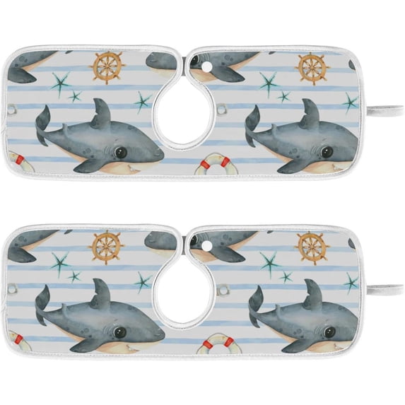 Coolnut Underwater World Shark 2PCS Faucet Absorbent Mat Kitchen Faucet Sink Splash Guard Microfiber Cloth Faucet Splash Catcher Water Absorbent Mat, Faucet Mat for Kitchen Sink 14x5in