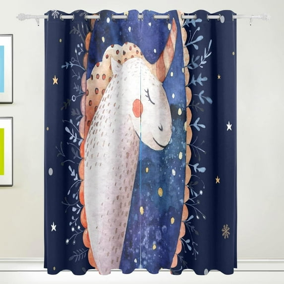 Coolnut Unicorn Flower Star Blackout Curtain for Bedroom, 2 Panels Thermal Insulated Blackout Drapes Long Darkening Curtains with Grommets,55"x 84"