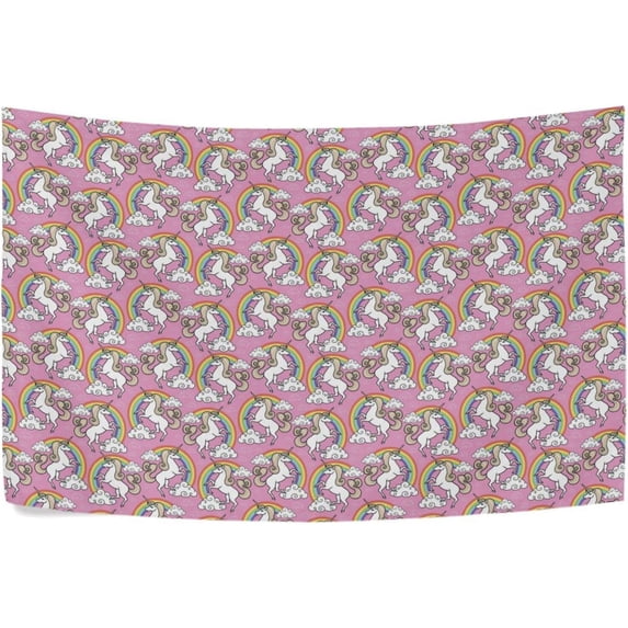 Coolnut Unicorn Pink Tapestry Washable Polyester Art Wall Hanging Blanket for Living Room Bedroom Dorm Party, 90 x 60 Inch Home Decor Gifts