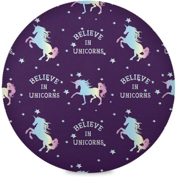 Coolnut Unicorn Round Placemats Waterproof Non-Slip Washable Place Mats Polyester Table Mats Set of 4 Heat Resistant for Home Kitchen Holiday Party Home Decor Gifts