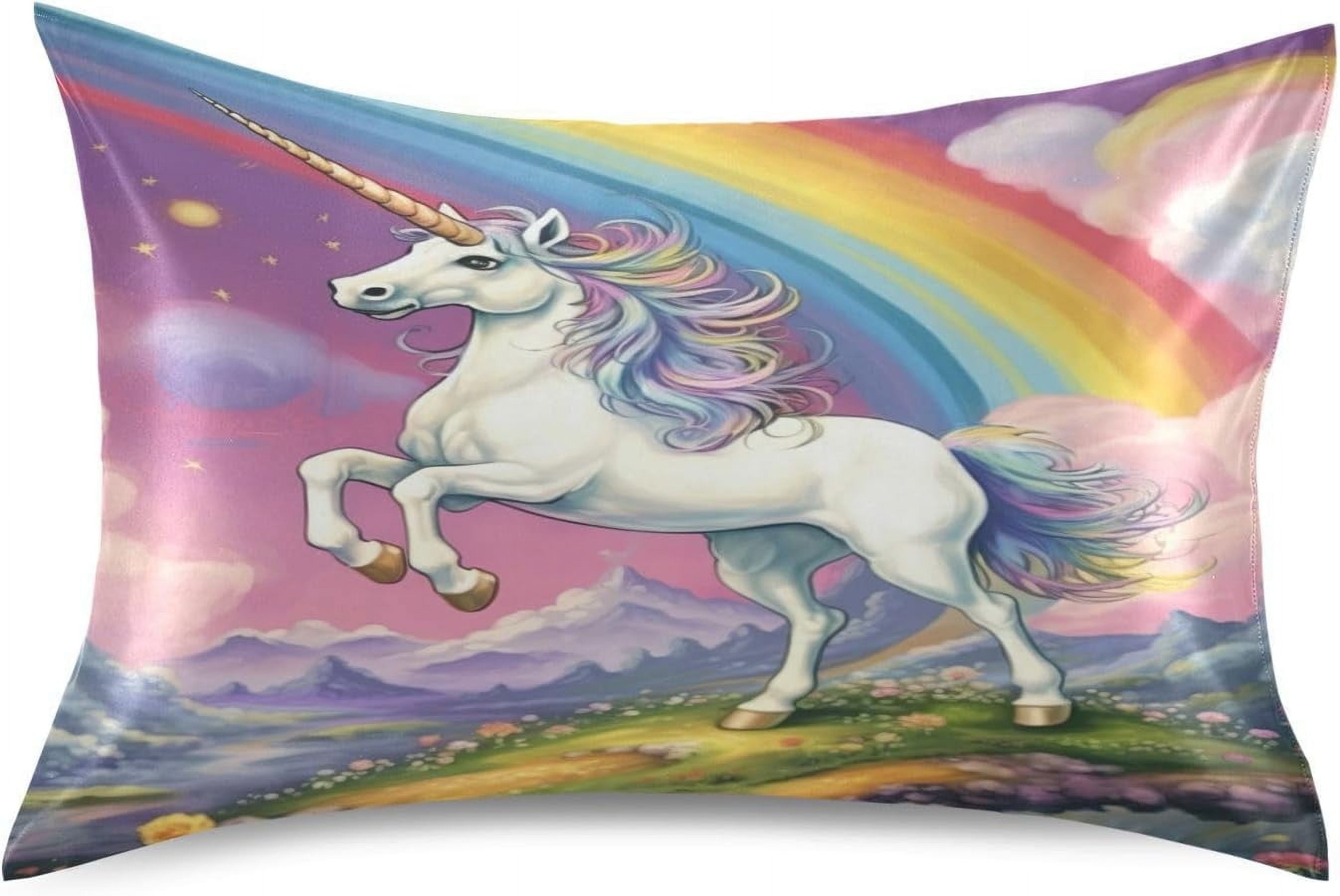 Bonhause Unicorn Pillow Covers 18x18 Inch - Rainbow Star Decorative Cushion Covers For Kids Bedroom, Set Of 2