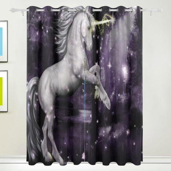 Coolnut Unicorn Surrounded Thermal Insulated Blackout Grommet Printed Window Curtain - 84x55 in - 100% Polyester 2 Panels, Stitchingstyles