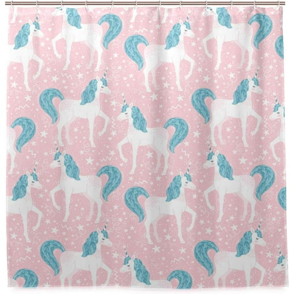 Coolnut Unicorns Stars On Pink Bath Shower Curtain Liners 72"x72", 100% Polyester Waterproof with C-Shaped Curtain Hook Modern Bathroom Decoration 1 Panel