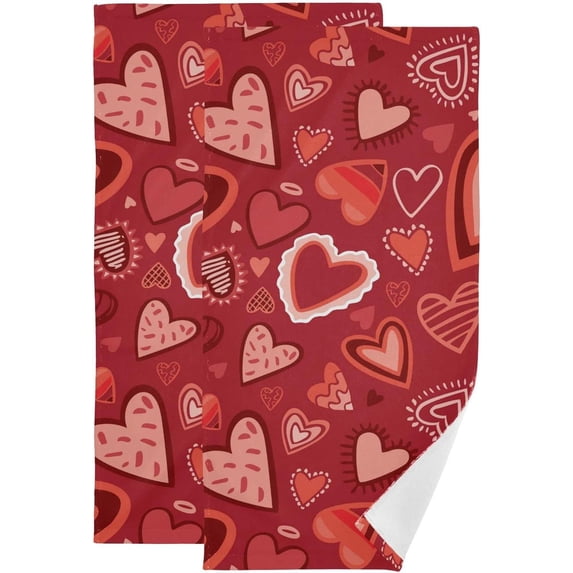 Coolnut Unique Valentine's Day Symbols Hand Towels 2 PCS, Red Heart Kitchen Towel Ultra Soft and Highly Absorbent,Decorative Fingertip Face Towel for Bathroom Hotel, 28.3"x14.4"