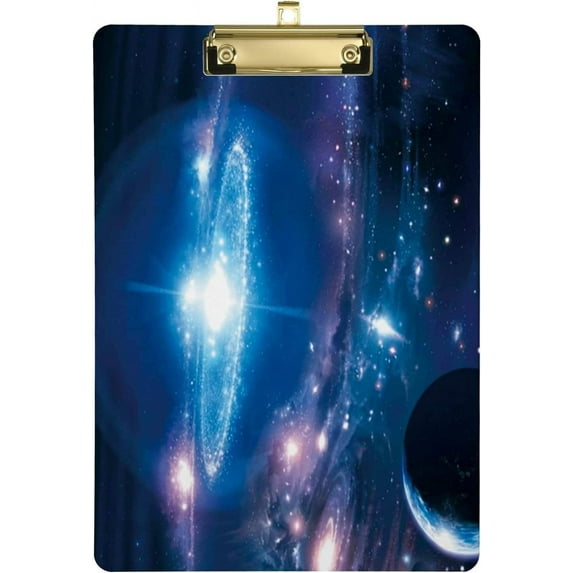 Coolnut Universe 12.5"x9" Clipboard, Acrylic Fashion Letter A4 Size Clipboards with Metal Clip for Nurses, Students,Teacher,Women, Man-Silver12x9in