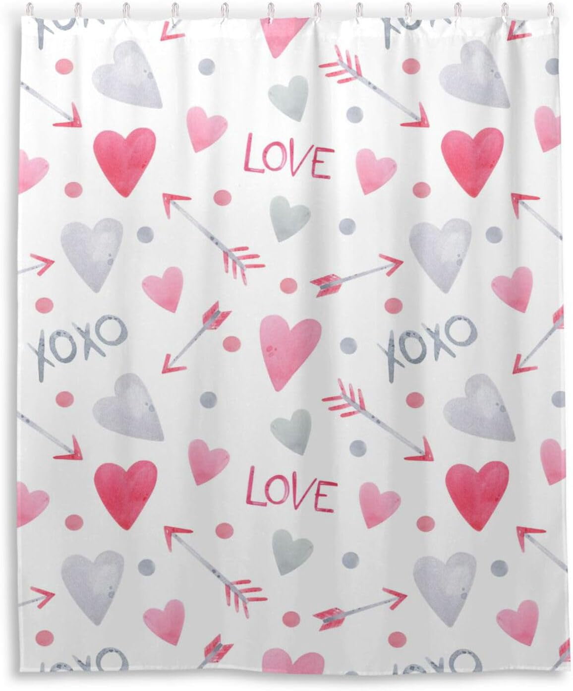 Coolnut Valentine's Day Heart Shower Curtain with Hooks, Waterproof Washable Fabric Shower ...