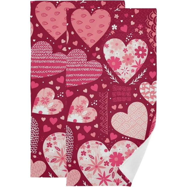 Coolnut Valentine's Day Hearts Bath Hand Towels 2 PCS, Ultra Soft and
