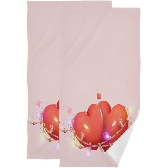 Coolnut Valentine's Day Hearts Hand Towels for Bathroom, 3D Pattern Kitchen Towel 2 PCS Ultra Soft and Highly Absorbent Decorative Fingertip Face Bath Towels for Spa & Hotel, 28.3"x 14.4"