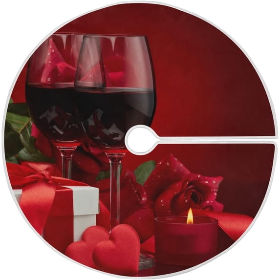 Coolnut Valentine's Day Love Christmas Tree Skirt Home Decoration Large Round Christmas Tree Skirt for Holiday Party Home Christmas Day Ornaments,35.4"