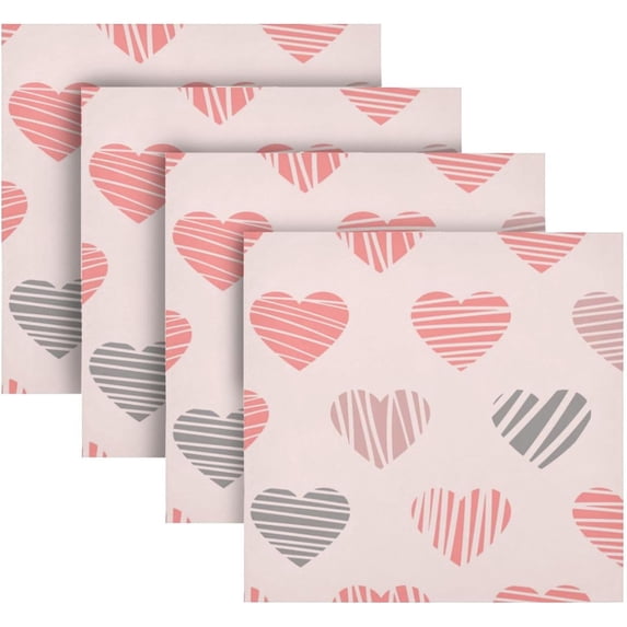 Coolnut Valentine's Day Love Heart Cloth Napkins Set of 6, Reusable Washable Polyester Dinner Table Napkins for Family, Weddings, Parties, Home Decor, 20 x 20 Inch Washcloth Gift