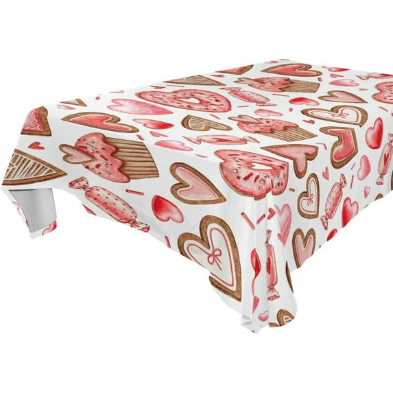 Coolnut Valentine's Day Love Heart Rectangle Tablecloth, Waterproof Washable Polyester Table Cover for Kitchen Dinner Party, 60 x 120 Inch House Decor