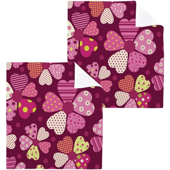 Coolnut Valentine's Day Love Heart Washcloths 2 Pack, Highly Absorbent Soft Cotton Fingertip Towels for Bathroom, Kitchen, Gym, Spa, Home Decor, 12 x 12 Inch Washcloth Gift