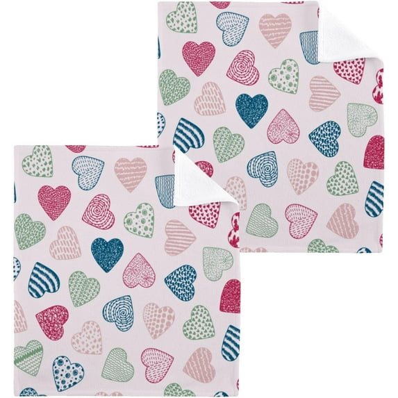 Coolnut Valentine's Day Love Heart Washcloths 2 Pack, Highly Absorbent Soft Cotton Fingertip Towels for Bathroom, Kitchen, Gym, Spa, Home Decor, 12 x 12 Inch Washcloth Gift