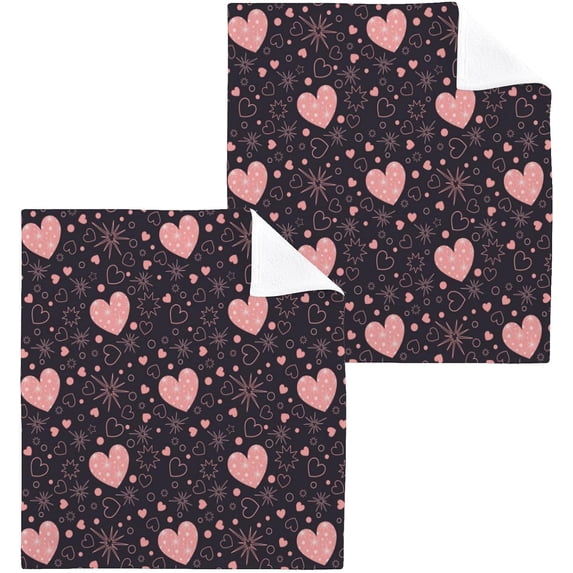 Coolnut Valentine's Day Love Heart Washcloths 2 Pack, Highly Absorbent Soft Cotton Fingertip Towels for Bathroom, Kitchen, Gym, Spa, Home Decor, 12 x 12 Inch Washcloth Gift