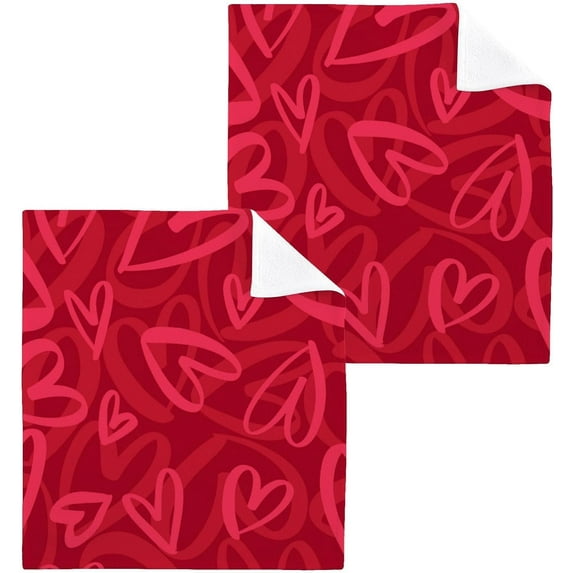 Coolnut Valentine's Day Love Heart Washcloths 6 Pack, Highly Absorbent Soft Cotton Fingertip Towels for Bathroom, Kitchen, Gym, Spa, Home Decor, 12 x 12 Inch Washcloth Gift