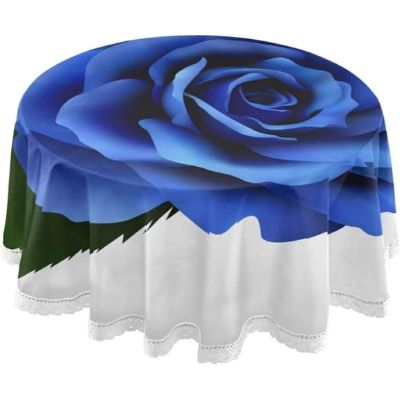 Coolnut Valentine's Day Round Tablecloth,Realistic Blue Rose Lace Round Table Cloth Water Resistant Spill Proof Large Table Cover for Valentine's Day Romantic Dinner Decorate 60 in