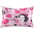 thumbnail image 1 of Coolnut Valentine's Day Silk Pillowcase for Hair and Skin 1PCS, Love Heart and Girls Satin Pillow Covers King Size 20×40In Home Decor Gifts, 1 of 7