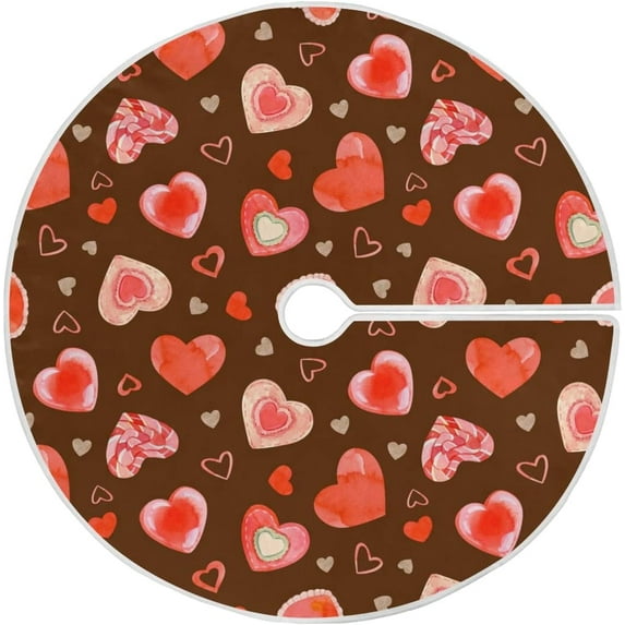 Coolnut Valentine's Day Tree Skirt Home Decoration Large Round Love Hearts Christmas Tree Skirt for Holiday Party Home Christmas Day Ornaments48"