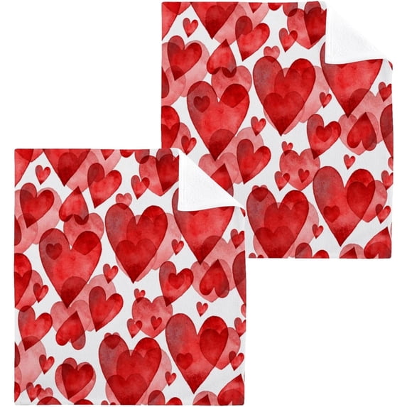 Coolnut Valentine's Day Washcloths Set of 2-12 X 12 Inch, Fast Drying Wash Cloth for Bathroom-Hotel-Spa-Kitchen Multi-Purpose Fingertip Towels and Face Cloths Wash cloth