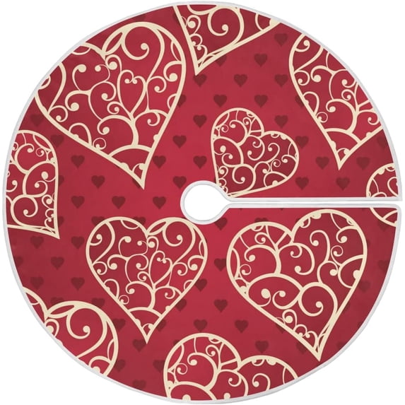 Coolnut Valentine's Day Love Heart Tree Skirt Double Layers Xmas Tree Skirts, Valentine's Day Holiday Party Indoor Outdoor Home Office Ornaments, 48"