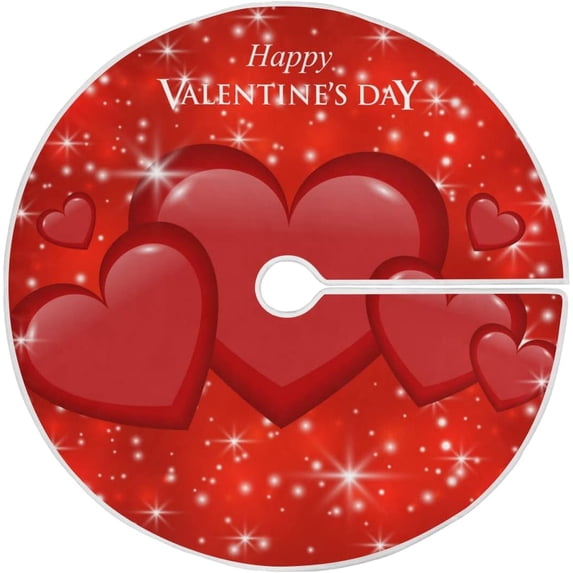 Coolnut Valentine's Day Love Heart Tree Skirt Double Layers Xmas Tree Skirts, Valentine's Day Holiday Party Indoor Outdoor Home Office Ornaments, 48"