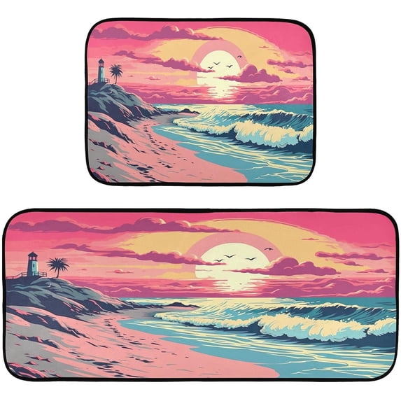 Coolnut Vintage Beach 2 Pieces Kitchen Rugs and Mats Sets,Non Slip Absorbent Floor Mat for Kitchen, Floor Home, Office, Sink, Laundry Home Decor
