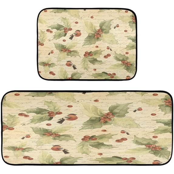 Coolnut Vintage Berries Kitchen Mat - Cushioned Anti Fatigue Kitchen Rug Set of 2, Non Slip Waterproof Kitchen Mats for Kitchen, Laundry, Sink, Office 19.7"×27.6"+19.7"×47.2" Home Decor