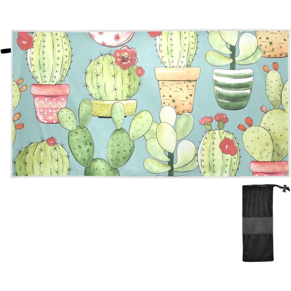 Coolnut Vintage Cactus Beach Towel Fast Drying Camping Towels Sand Free Beach Blanket Soft Absorbent Travel Sport Towel for Gym Bath Shower Swimming 31" x 71" Washcloth Gift