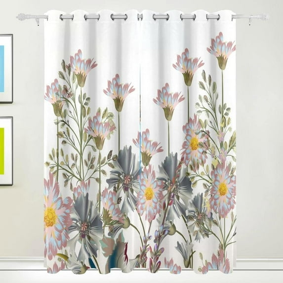 Coolnut Vintage Colorful Herbs and Wild Flowers Floral Blackout Curtain for Bedroom, 2 Panels Thermal Insulated Blackout Drapes Long Darkening Curtains with Grommets for Living Room 55 x 72 Inch