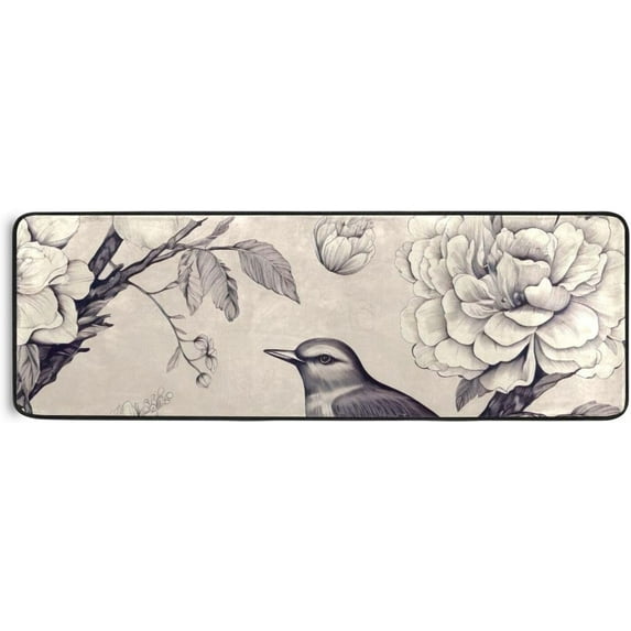 Coolnut Vintage Floral Birds Area Rug - 2' x 6' Washable Runner Rugs with Rubber Backing - Non Skid Floor Carpet for Indoor Living Room Hallway Kitchen Home Decor Gifts