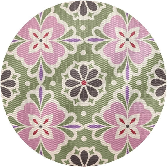 Coolnut Vintage Floral Tiles Round Placemat Set of 6, Non-Slip Heat Resistant & Waterproof Plate Pads for Dinner Table Table Placemats, 15.4 in Home Decor Gifts
